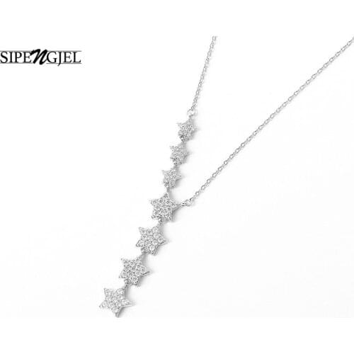 SIPENGJEL New Fashion Cubic Zircon Silver Color Vintage Star Necklace Geometric Boho Pendant Necklace For Women Wendding Jewelry