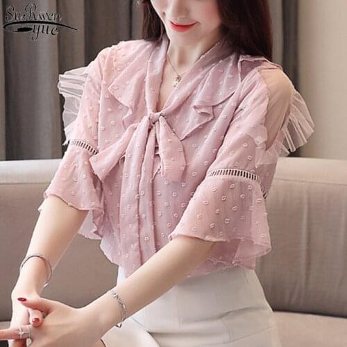 Vintage New Woman Blouse Solid Color Off-shoulder Fashion Women Blouses Bow Flare Sleeve Sweet Womens Clothing Shirts 10298