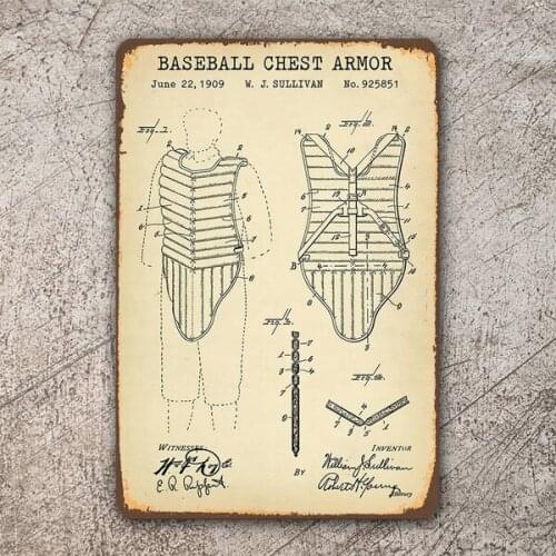 Funny Baseball Chest Armor Patent Retro Metal Sign Vintage / Man Cave / Bar / Pub
