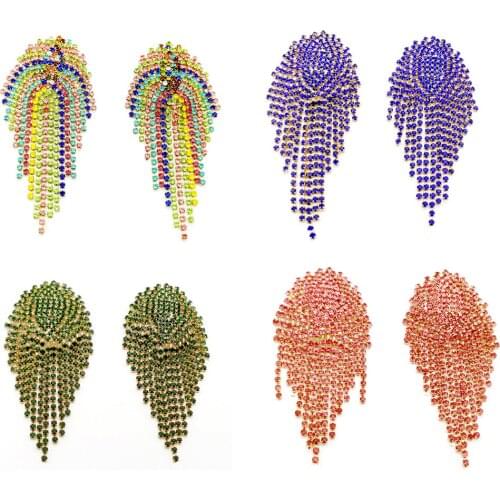 Boho Colorful Rainbow Crystal Tassel Earring For Women Bijoux Long Rhinestone Dangle Earring Brincos Bridal Statement Jewelry