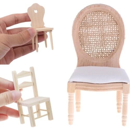 1Pc 1/12 Dolls Miniature Furniture Wooden Unpainted Dining Chair for Dollhouse Decor
