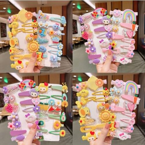 14 Piece Set Lovely Childrens Hairpin Bangs Broken Hair Clip Cartoon Fruit Headwear Kids BB Clip Baby Girl Hair Accessories