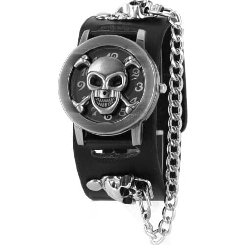 2021 Mens Watch Ghost Head Flip Punk Skull Headband Bracelet Casual Personality Trend Fashion Student Quartz Watch WA128