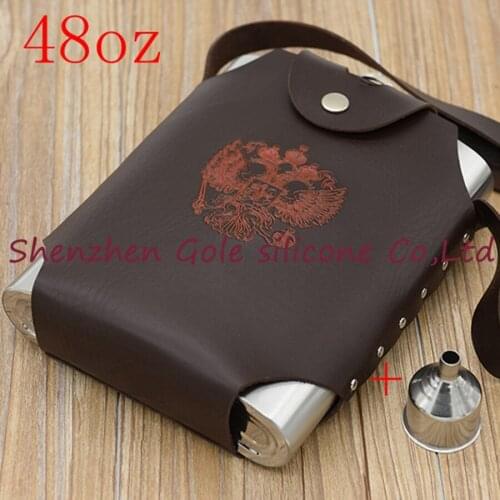 40pcs/lot 48 oz Personalized Alcohol Flask Fluted Leather Stainless Steel Portable Hip Flask Valentines Day Gift