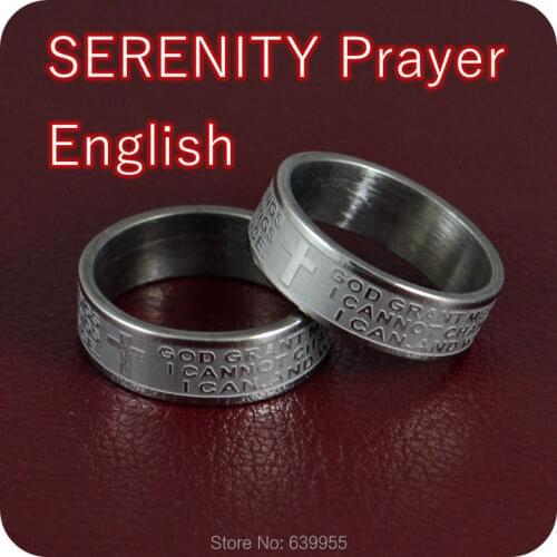 6x ENGLISH SERENITY PRAYER Cross Ring Etched Carving Engraved Stainless Steel Rings Catholic Christian Fashion Religious Jewelry