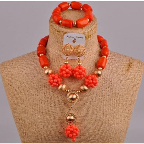 White Red Orange Nigeria Coral Beads African Coral Necklace Bridal Jewelry Sets for Women 1C-S03
