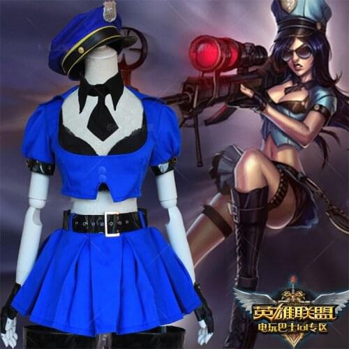 Free PP Game LoL Cosplay Costume Caitlyn The Sheriff of Piltover Halloween Fancy Dress Costumes For Women caitlyn cosplay Anime