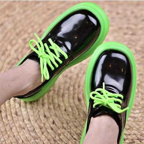 Womens Bright Cow Leather Oxfords Platform Creepers Lace Up Ankle Boots Round Toe Casual Shoes 34 35 36 37 38 39
