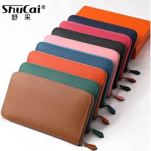 Brand Women Genuine Leather Palm Print Wallet Long High Quality Female Clutch Zippered Wallets Big Capacity Purse cell Phone bag