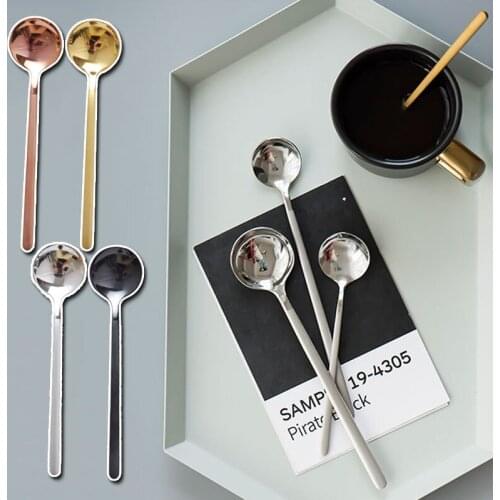 304 Stainless Steel Spoon Dessert Coffee Long Handle Round Spoon Creative Cake Childrens Tableware Honey Spoon Gift Set