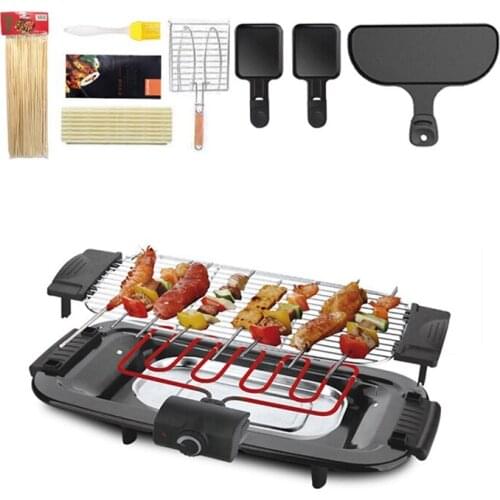 DMWD 2000W Electric Barbecue Oven 220V Smokeless BBQ Grill With Oill Brush Skewer Baking Pans For Party 4-6 People