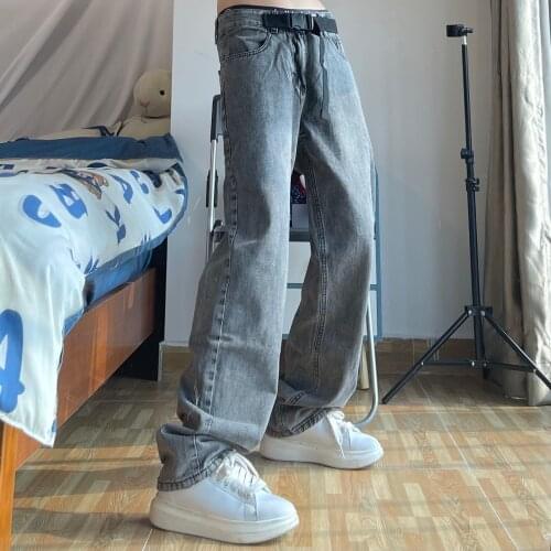 European and American High Street FEAR OF GOD Comes with aBelt Washed Gray Straight Wide-leg Retro Jeans for Men and Women
