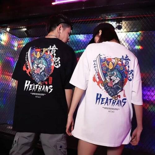 Punk T Shirt Streetwear Men Cool Panda Print Hip Hop T-Shirt Chinese Character Harajuku Tshirt Cotton Short Sleeve Tops Tees