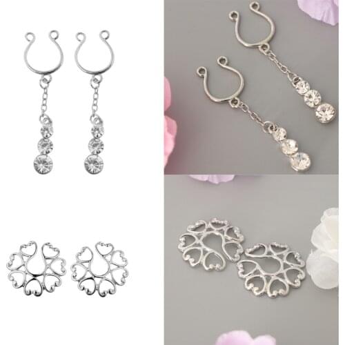 MagiDeal 4Pcs Crystal Stainless Ring Non-piercing Fake Nipple Ring Clip On Adjustable Body Jewelry