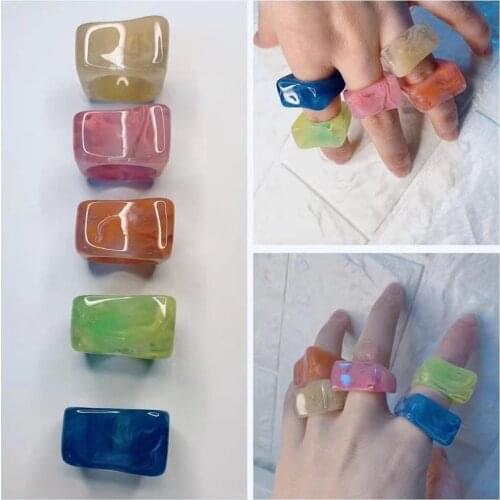 Korean Colourful Transparent Resin Ring For Women Geometric Square Round Irregular Acrylic Rings Fashion Female Jewelry 2021 New