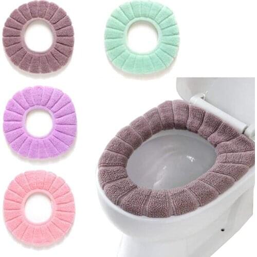 2pcs Comfortable Bathroom Toilet Seat Cover Washable WC Toilet Mat Thick Winter Cushion Circle Universal Bathroom Accessories