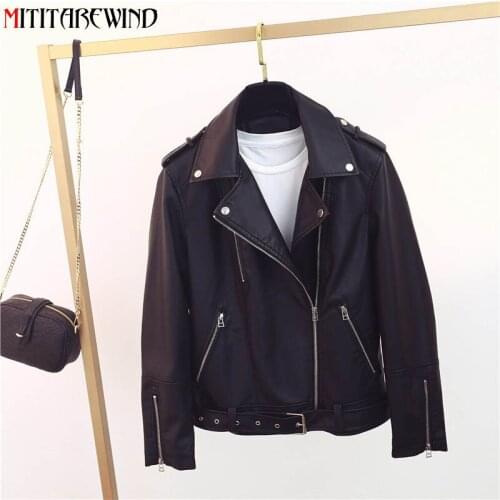 Motorcycle PU Leather Jacket Women Spring Autumn Leather Coat Femme Adjustable Waist Black Biker Jacket Short Style Outerwear