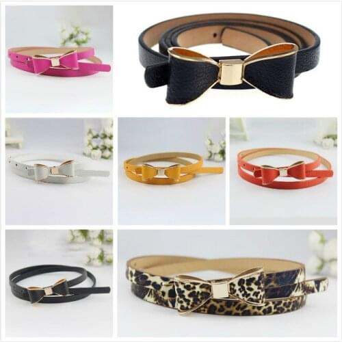 Fashion Lady Girls Candy Leather Women Skinny Butterfly Bow Waist Belt Waistband Woman belts 6 Colors New