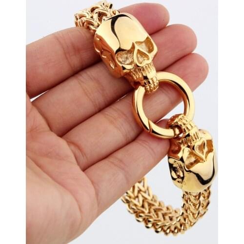 New Design Retro Skull Head Bracelet For Men Trendy Knight Vintage Gold Stainless Steel Figaro Chain Bracelets Boy Jewelry