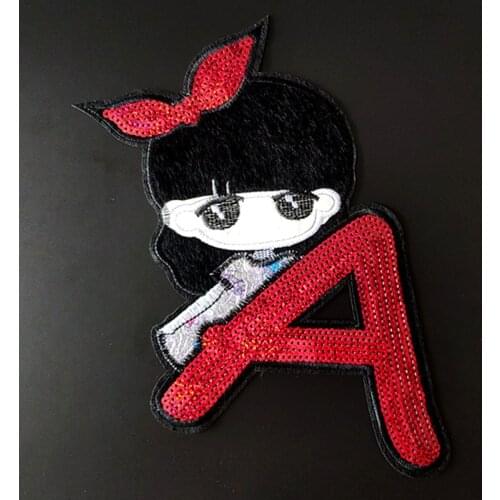 Cute Girl A Patch Diy Clothes Stickers Red Sequins Large Biker Badge Sew On Patches For Clothing Strange Things Christmas Gift