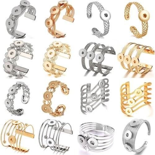 New 18mm Snap Jewelry Vintage Snap Button Bracelet Metal Buttons Big Cuff Snap Bracelet Bangle Fit 18mm Snaps Button Jewelry