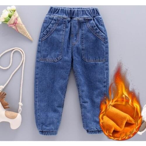 Autumn Winter Baby Boys Warm Jeans Children New Casual Thicken Plus Velvet Denim Trousers For Boys Full Pants 3-8 years