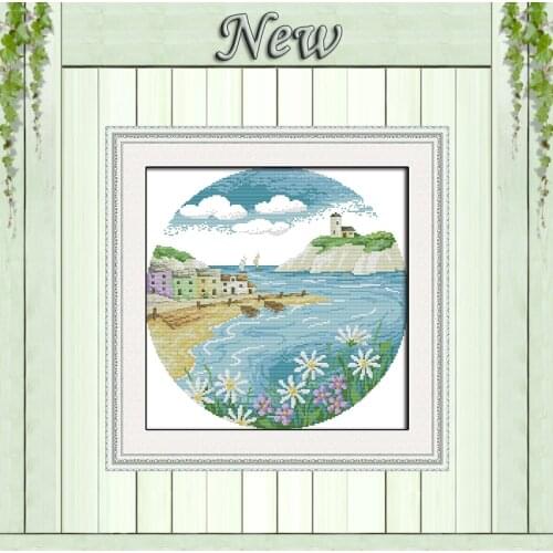 Island scenery seaside beach diy painting Counted print on canvas 14CT 11CT chinese Cross Stitch Needlework kits Embroidery Sets
