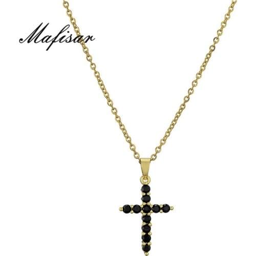 Mafisar Gold/Silver Color Cross Pendant Necklace Women Jewelry Fashion Cubic Zirconia Femme Bijoux Chain Necklace Christmas Gift