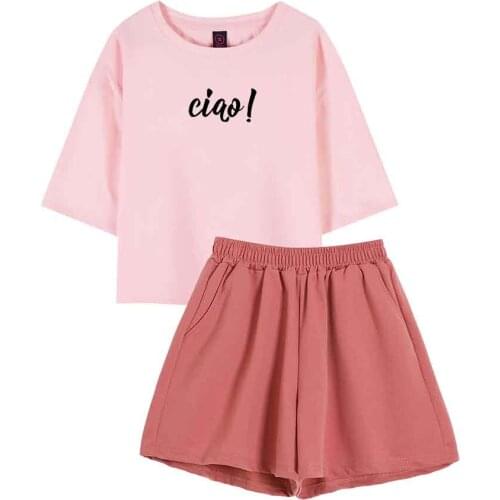 Simple Sleepwear Summer Pyjamas Women Letter Pajamas Set Lounge Wear T-shits New Fashion Women Clothing Sets Summer Round Neck