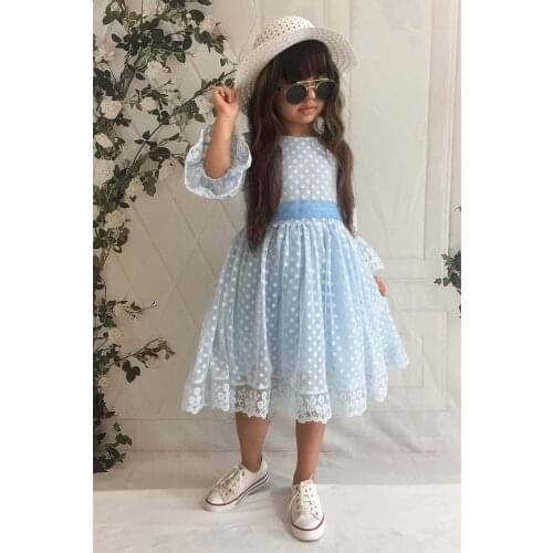 Female Child Blue Capped Ruched Dress