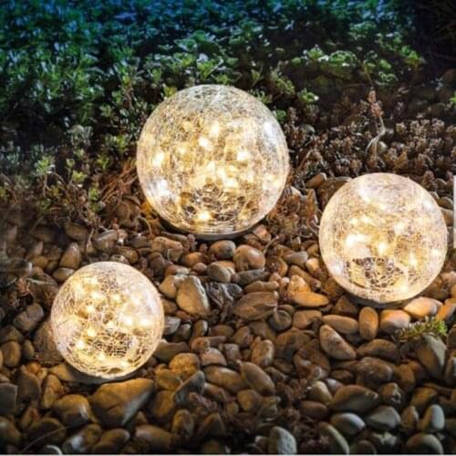 10cm 12cm Garden Solar Lights Cracked Glass Ball Waterproof Warm White LED for Outdoor Decor Decorations Pathway Patio Yard Lawn