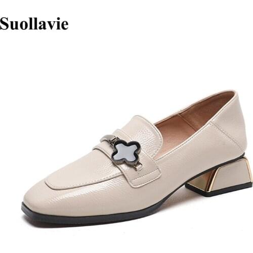 Suollavie Breathable Female Pumps Skin-Friendly Low Heel Shoes Women Soft Comfortable Solid PU Leather Lady Shallow Talons Hauts