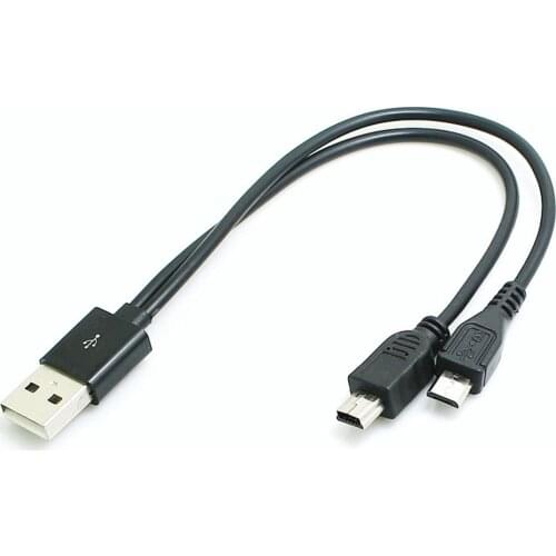 USB 2 in 1 cable Mini-usb Mini USB & micro usb 2,0 micro-usb 5 pin plug y cable for charge and data sync 25cm