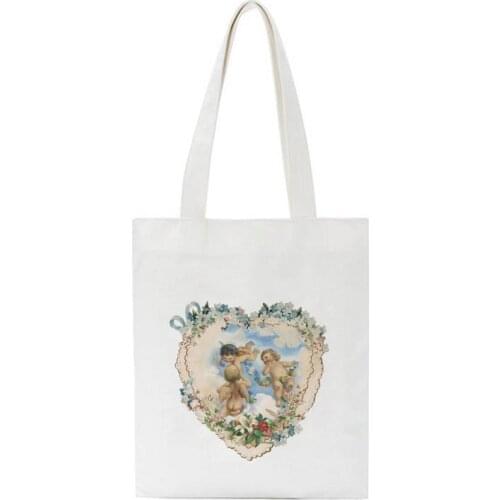 Lovely Angel Printed Ladies Handbags Women Canvas Tote Shopping Bag Fashion Bag Shoulder Shopper Cartoon Large Capacity Bags