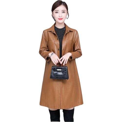 Autumn winter models plus size women leather leather women fashion medium-long Korean loose coat sheepskin windbreaker overcoat