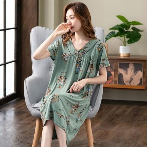 Summer Sexy Modal Sleepwear Nightgown Women Night Shirt Dress Female Lounge Home Clothes Modal Nighty Gown Sleep Top