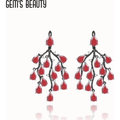 GEMS BEAUTY 925 Sterling Silver Vintage Stud Earrings For Women Pear Cut Natural Red Agate Handmade Earrings Anniversary Gift
