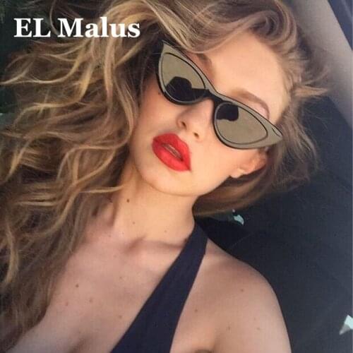 [EL Malus]Retro Small Cat Eye Frame Sunglasses Women Female UV400 Red Yellow Lens Mirror Vintage Sun Glasses Brand Designer