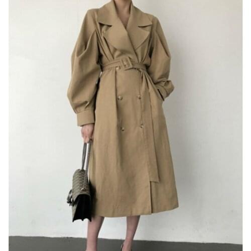 OMILKA Windbreaker Women 2019 Double Breasted Trench Coat with Belt Autumn Winter Khaki Black Oversized Streetwear Long Coat