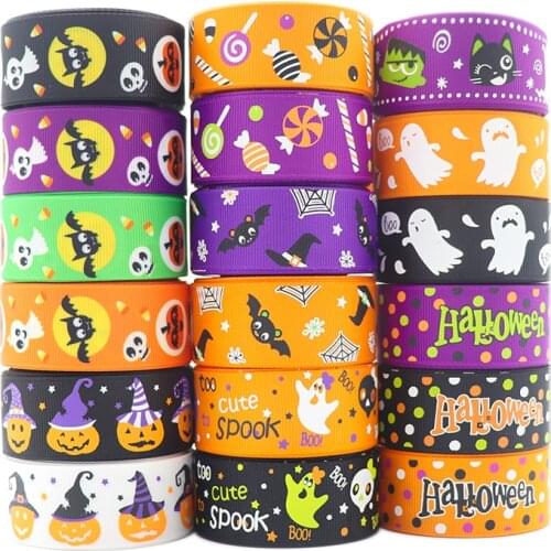 10 Yards 1'' 25MM Halloween Printed Grosgrain Ribbons For Hair Bows/ Gift Packaging DIY Handmade Materials Y2021070301