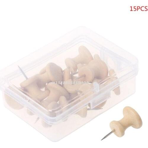 15Pcs Nautral Cork Wooden Pushpins Thumbtack Board Pins Drawing Photo Wall Studs Office School Supplies