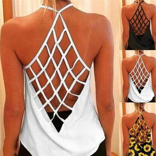 2020 Womens Camisole & Tanks Solid Sleeveless Strap Tops Backless Hollow Out Open Back Cool Loose Top Sexy Vest Camis
