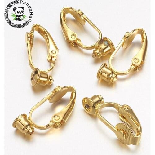 300pcs Brass Clip on Earring Converter, Earring Components, Nickel Free, Golden, 19x6x9mm, Hole: 1mm