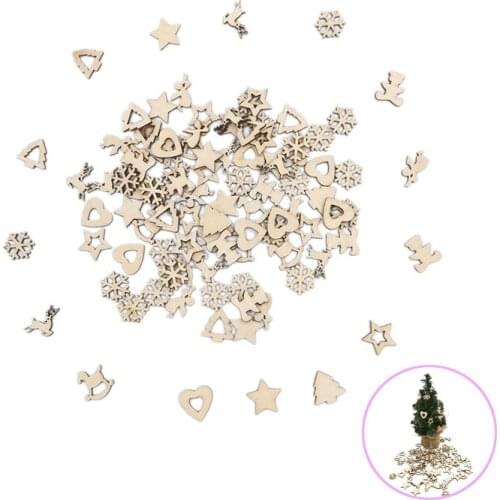 50Pcs Christmas Snowflakes Wooden Ornaments Wood Slices Finished Wood Hanging Pendants for Tree Tags Xmas Decor Gift Tags