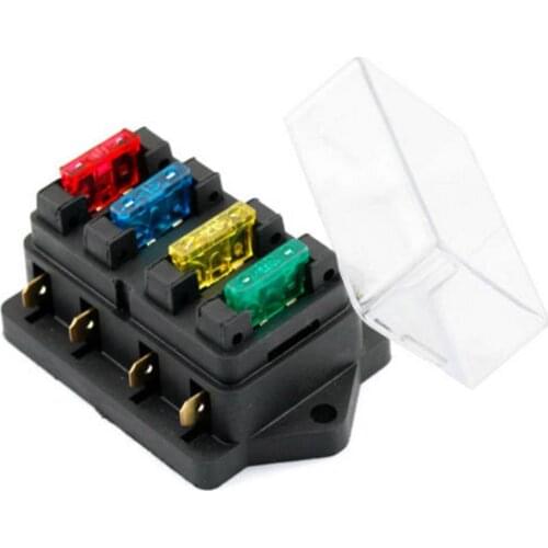 80% Hot Sell 12V/24V Car Vehicle Van Circuit Standard ATO 4 Blade Fuse Box Block Holder+Fuse
