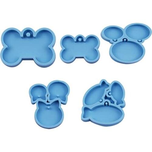 5 Pieces Dog Tag Epoxy Resin Mold Circle Cats Dogs Bone Keychain Pendant Silicone Mould DIY Crafts Jewelry Casting Tools