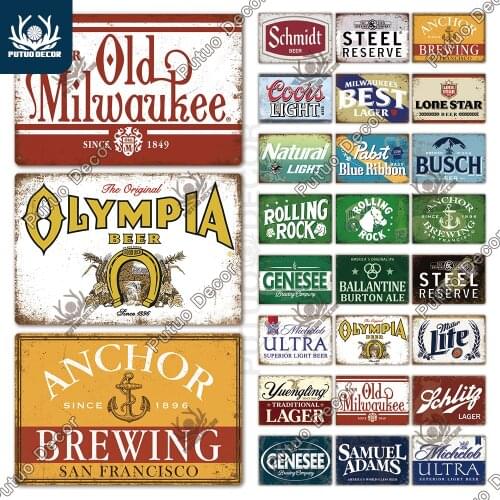 Putuo Decor American Beer Tin Sign Vintage Retro Plaque Metal Sign Wall Decor for Bar Decoration Club Man Cave Decorative Plates