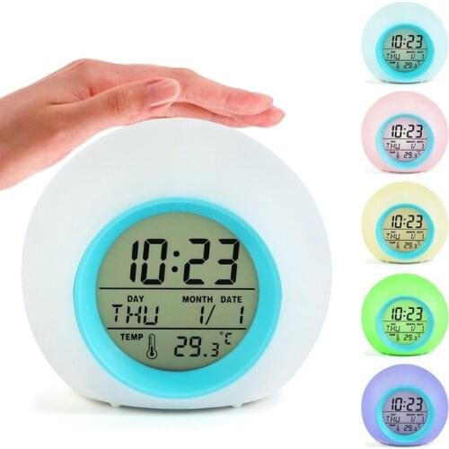 Kids Alarm Clock, 7 Color Changing Night Light,Moon Stars Projector Alarm Clock, Snooze, Touch Control, Temperature for