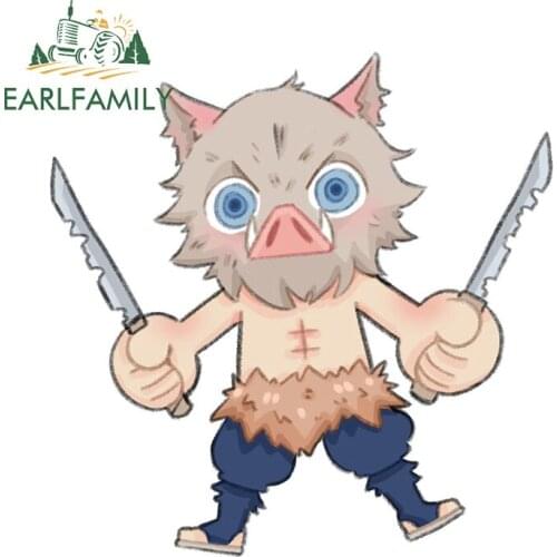 EARLFAMILY 13cm x 11cm for Demon Slayer Inosuke Hashibira Car Stickers Waterproof ScratchProof Decal Surfboard Trunk Car Styling