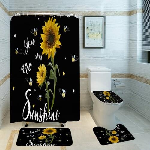 Sunflower Printed Bath Waterproof Bathroom Furniture Shower Curtain Sets in the Bathroom for Modern Bathroom Decoration Product